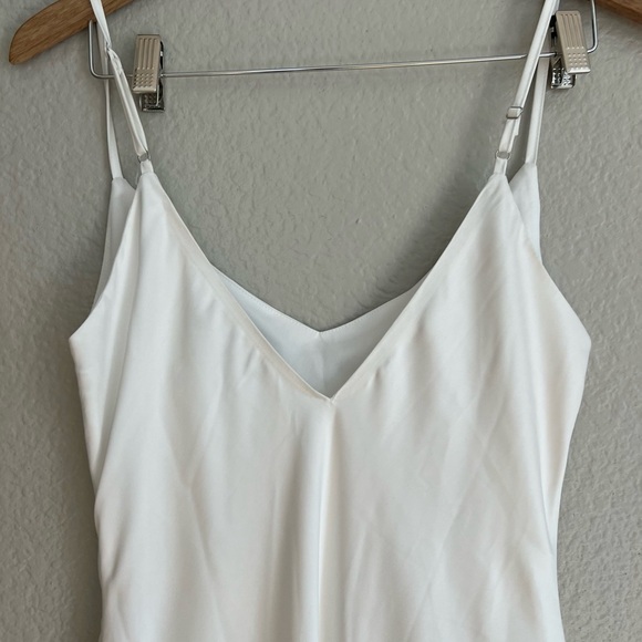 LStrictly Romance White Satin Asymmetrical Tiered Midi Dress - Picture 8 of 8